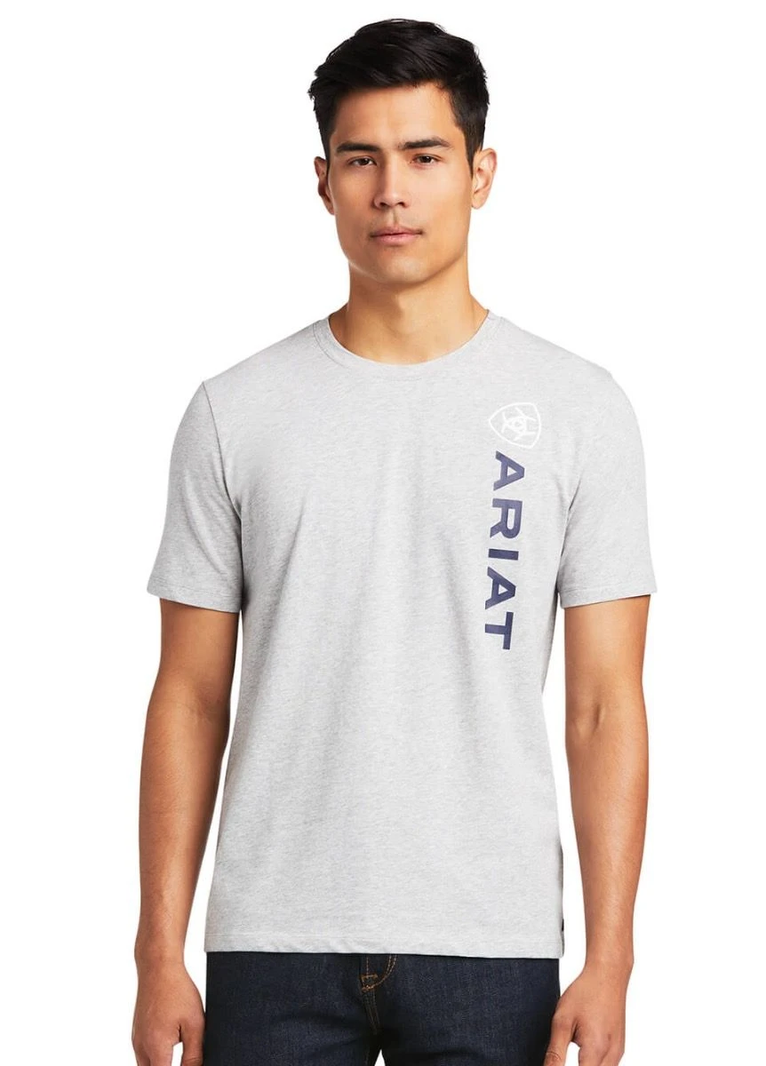 Ariat Mens Vertical Logo T-Shirt - Heather Grey 1 Ariat Mens Vertical Logo T-Shirt - Heather Grey