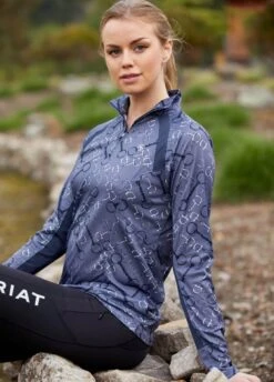 Ariat Sunstopper 2.0 1/4 Zip Baselayer - Charcoal Bit Print -Equisstride Style Shop ariat sunstopper charcoal bit 3rdy